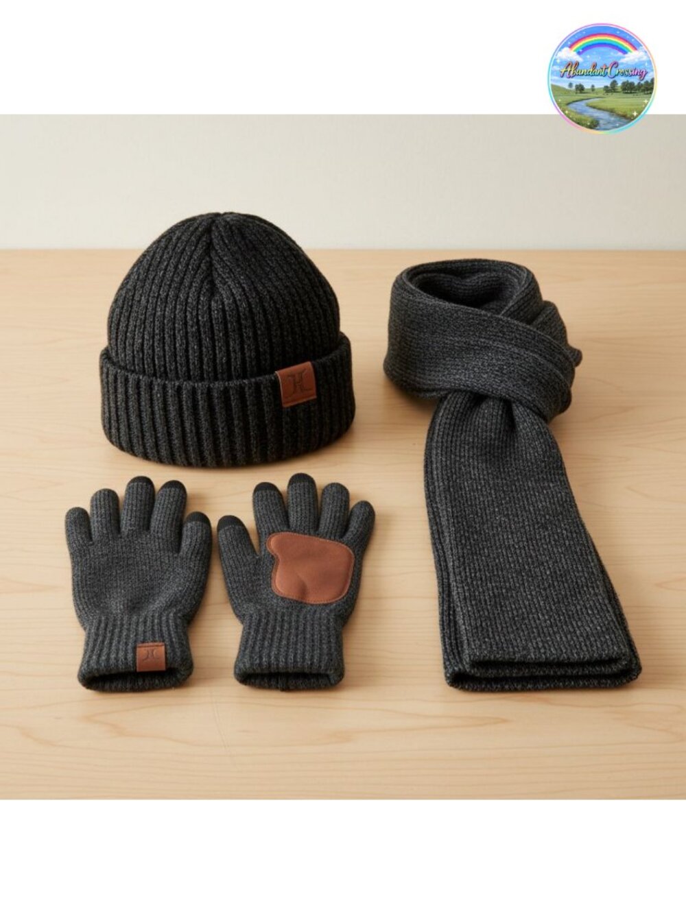 Men's Winter Beanie Hat Scarf Touchscreen Gloves Set Acrylic Polyester Wool
